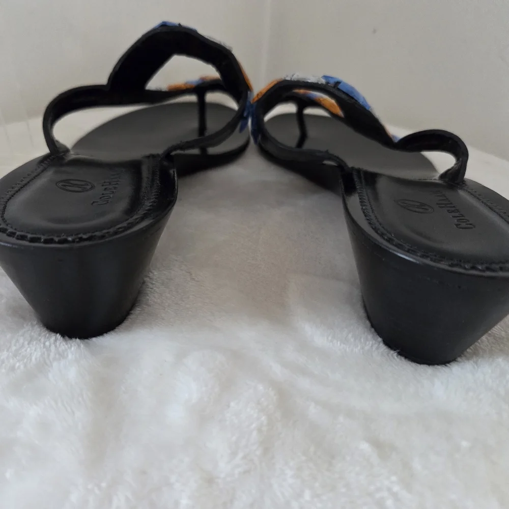 COLE HAAN Pompano Black Leather Jewel Accents Thong Sandals SZ 9B